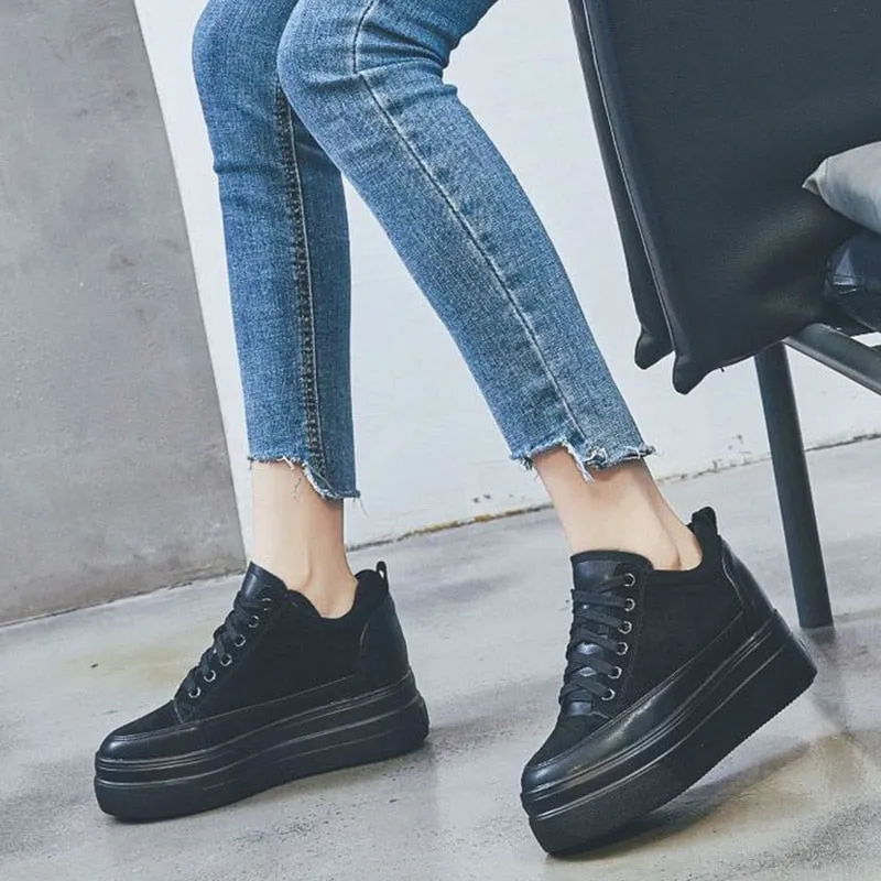 2021 Winter Shoes Women Sneakers Flat Platform Shoes Genuine Leather Warm Women Casual Shoes Ladies Height Increasing 5cm N054