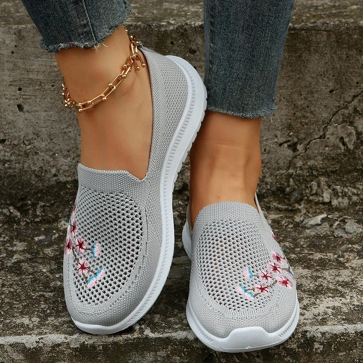 AMOZAE- -  Knitted Embroidered Flats