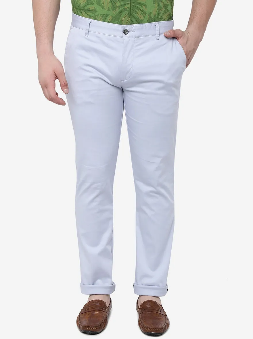 Aqua Blue Solid Super Slim Fit Casual Trouser | Greenfibre