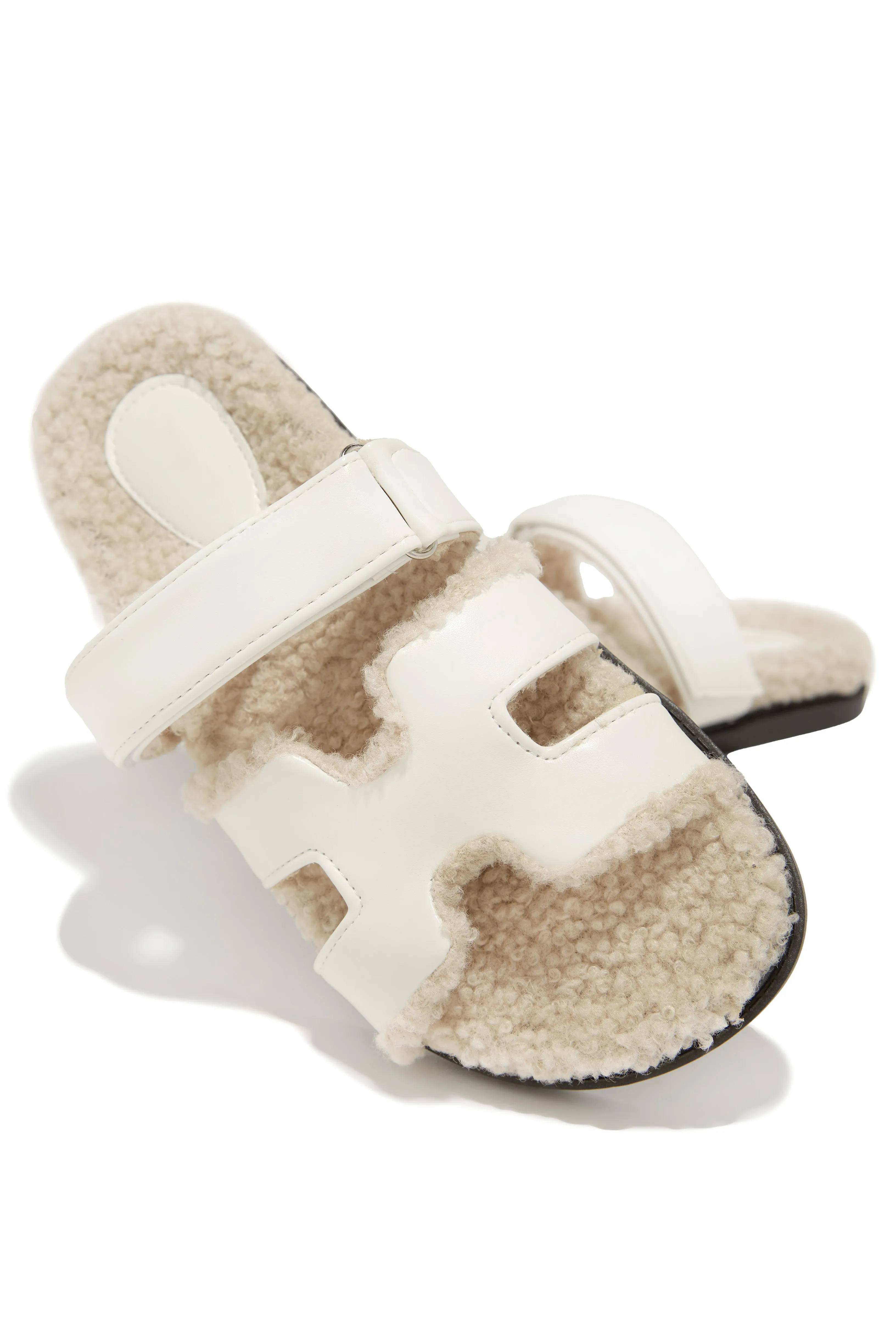 Bailey Faux Sherpa Slip On Sandals - White