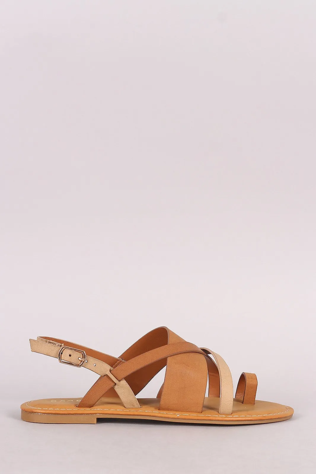 Bamboo Colorblock Strappy Toe Ring Slingback Flat Sandal