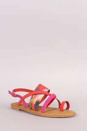 Bamboo Colorblock Strappy Toe Ring Slingback Flat Sandal