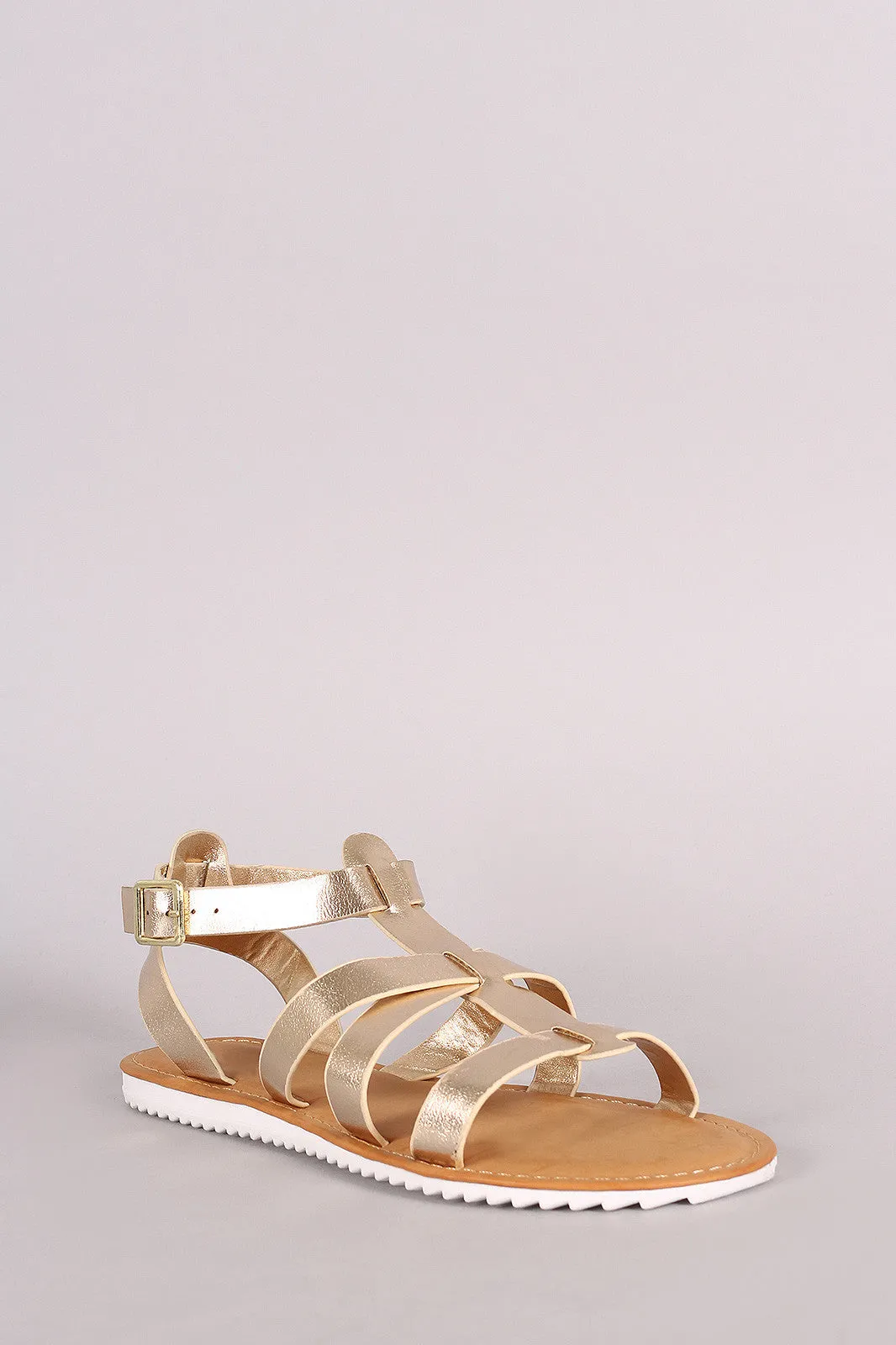 Bamboo Strappy Lug Sole Flat Sandal