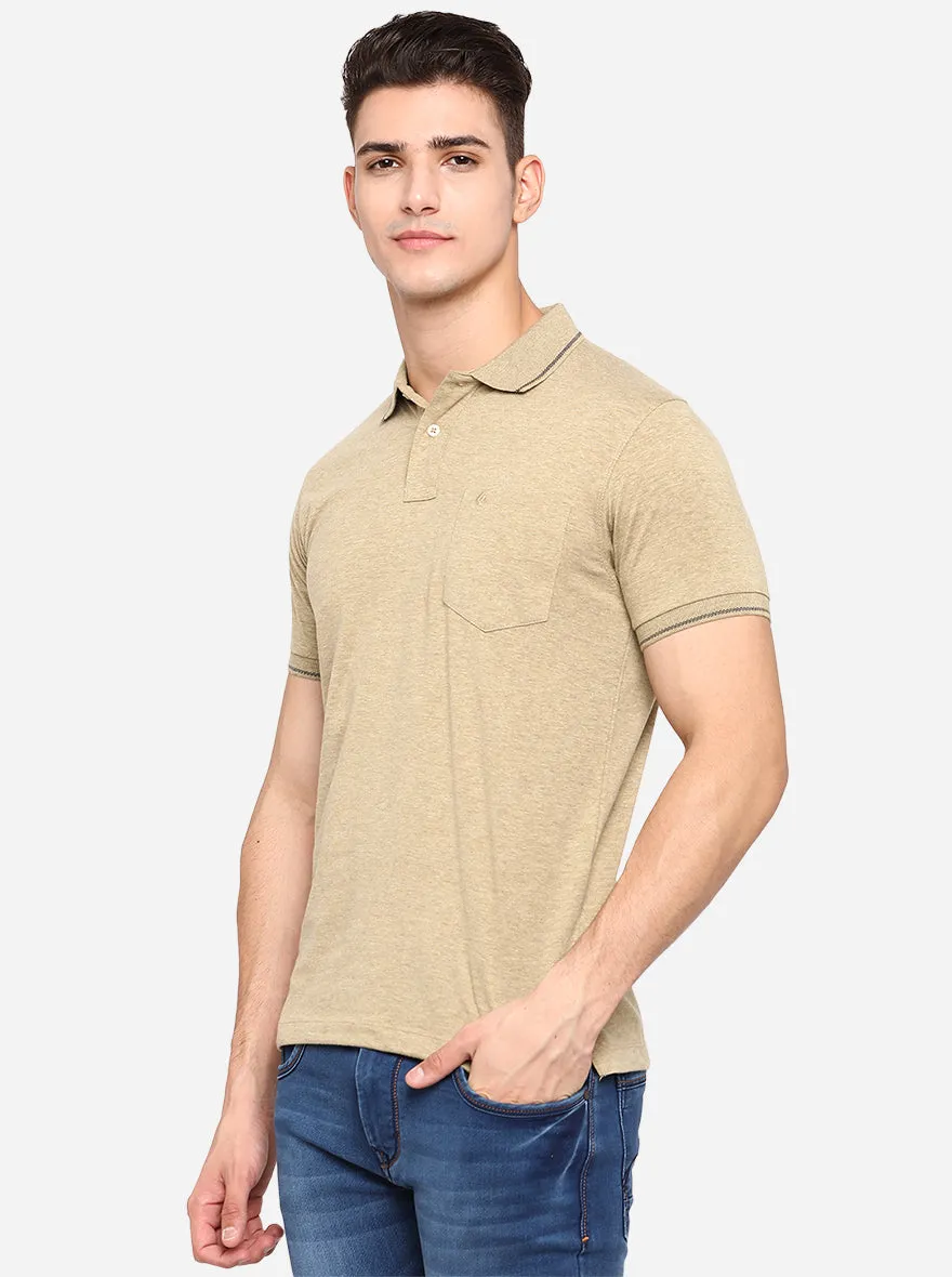 Beige Solid Slim Fit Polo T-Shirt | Greenfibre