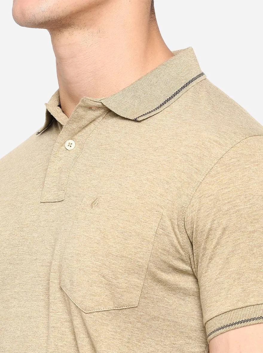 Beige Solid Slim Fit Polo T-Shirt | Greenfibre