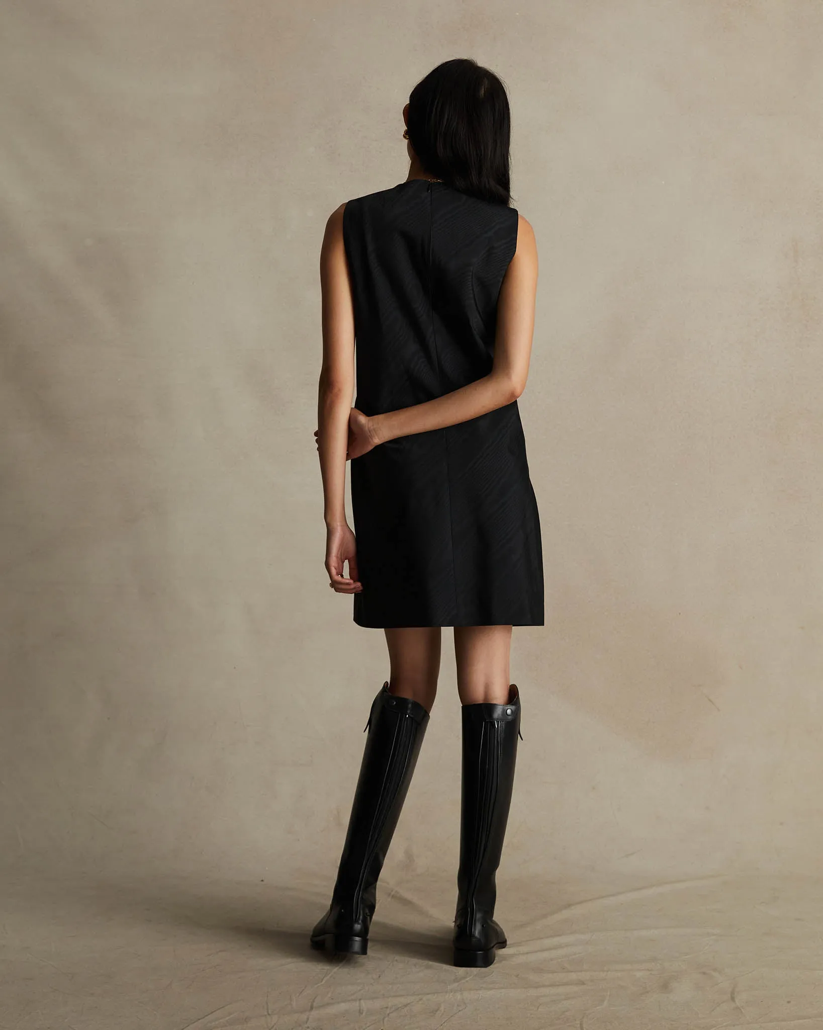 Black Moire Chelsea Dress