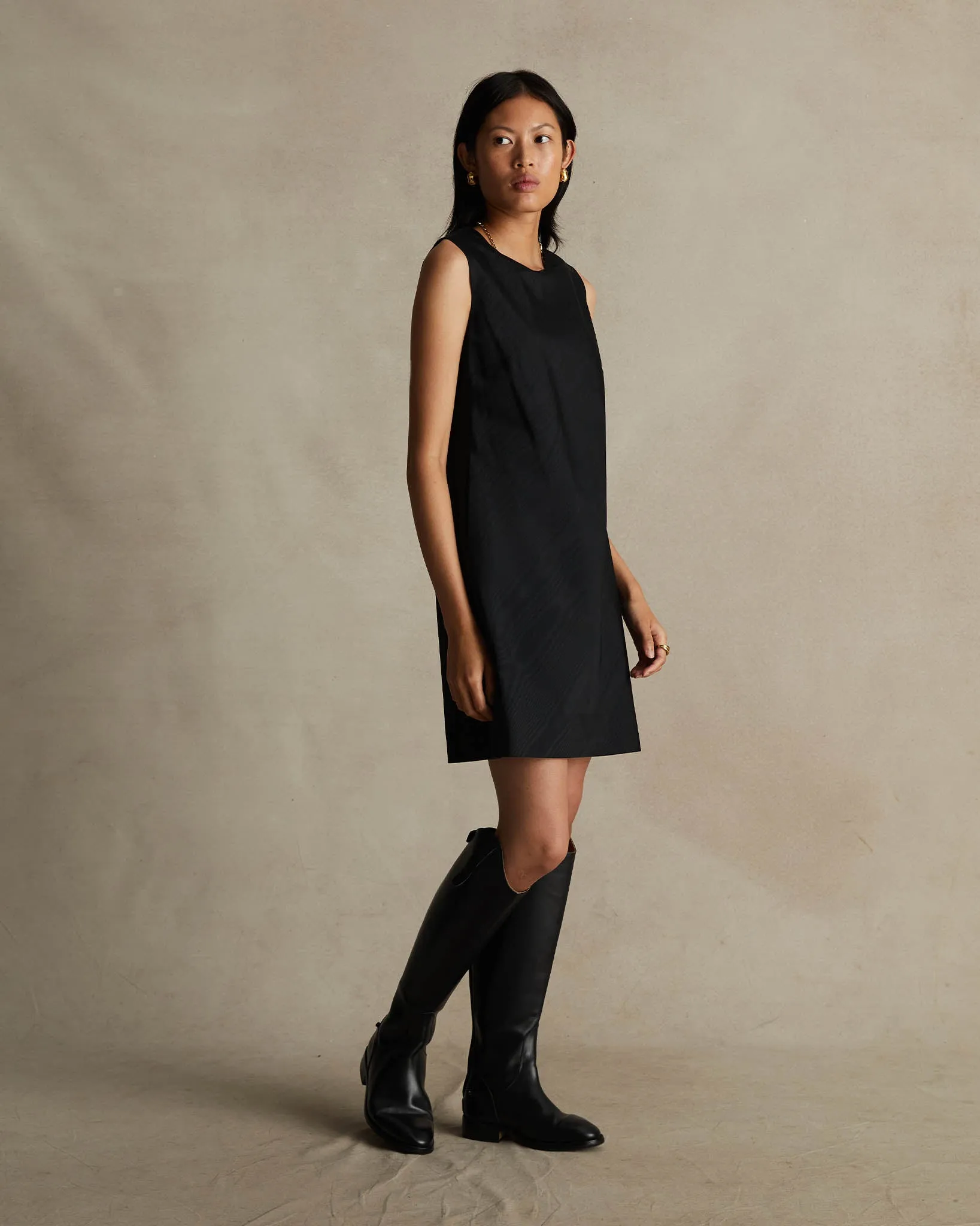 Black Moire Chelsea Dress