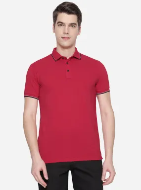 Bright Red Solid Slim Fit Polo T-Shirt | JadeBlue