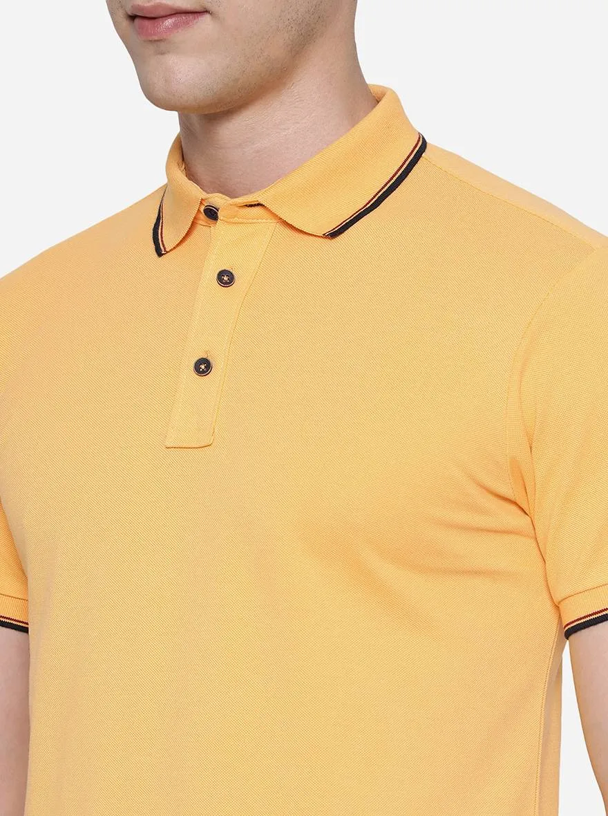 Bright Yellow Solid Slim Fit Polo T-Shirt | JadeBlue