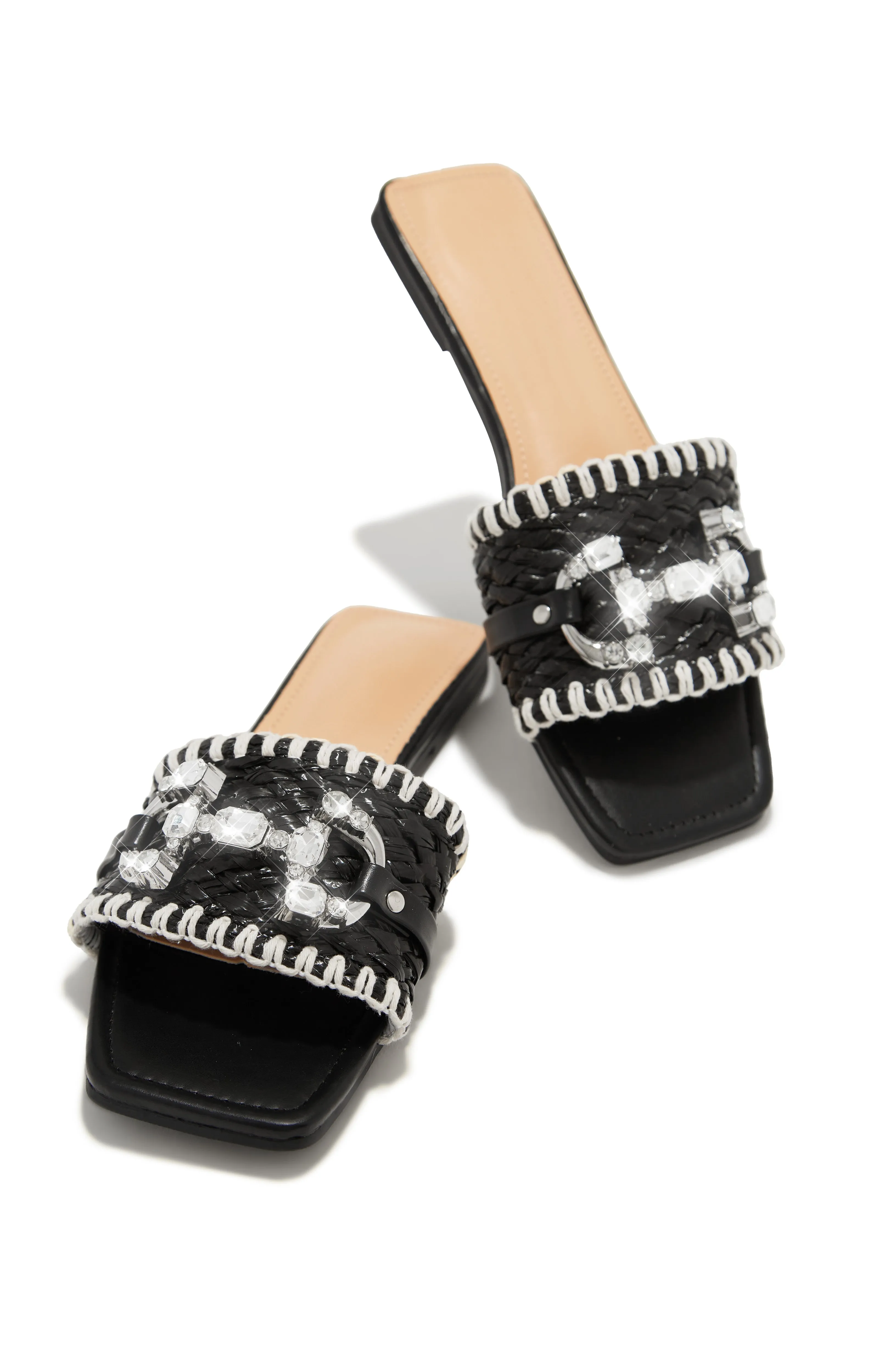 Cabo Vacay Embellished Slip On Sandals - Black