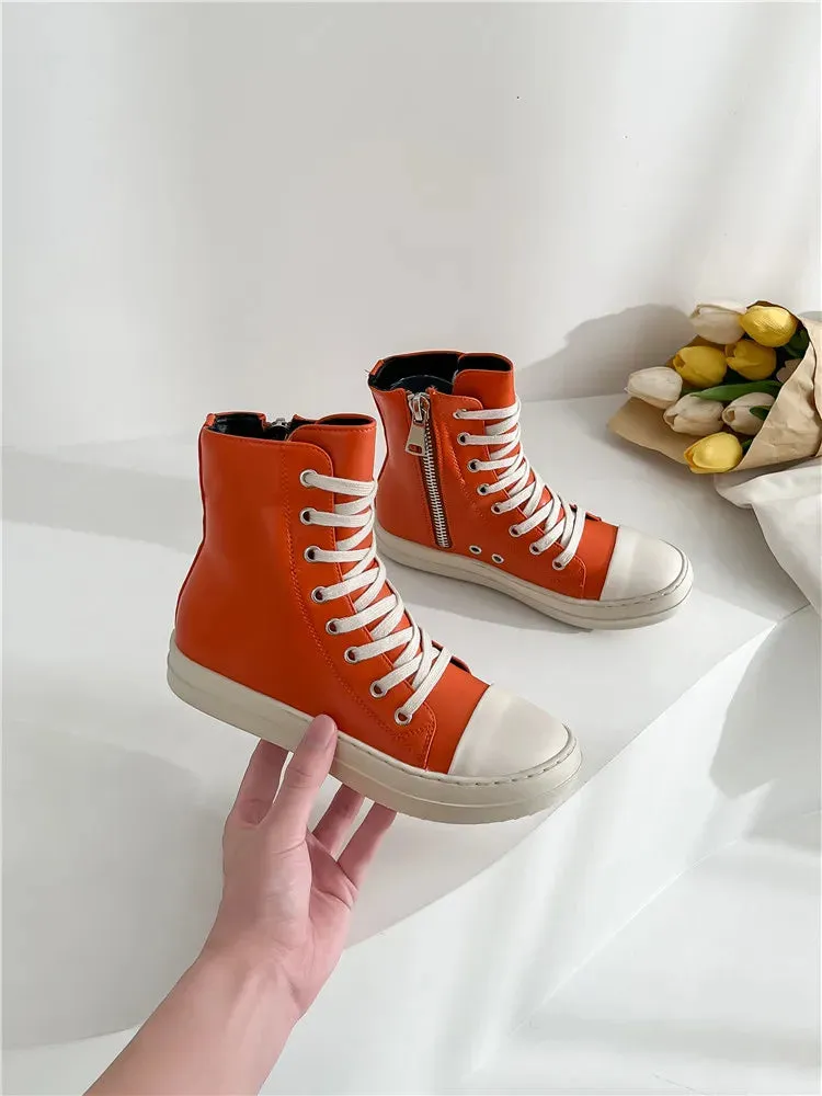 Canvas leather Ankle Boots