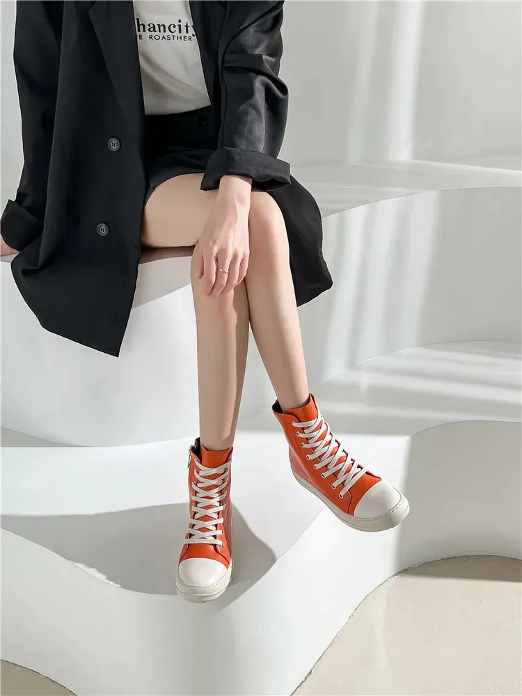 Canvas leather Ankle Boots