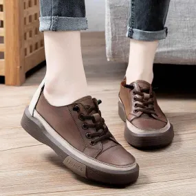 Canvas Women's Casual Shoes GRCL0313 Leather Flats Brown Sneakers