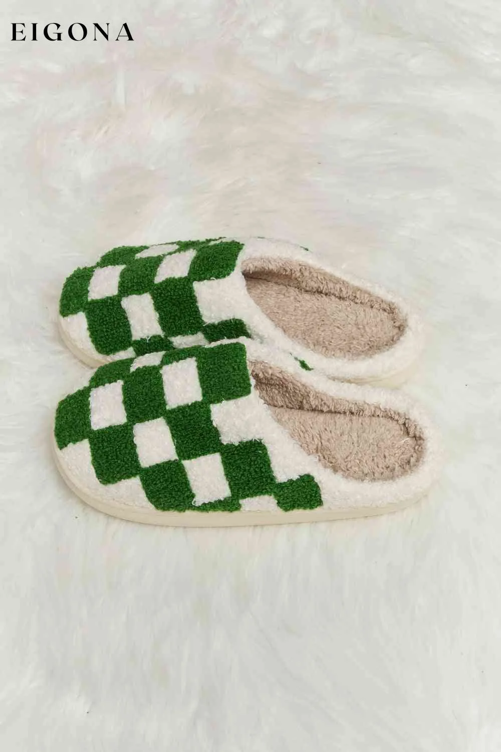 Checkered Print Plush Slide Slippers