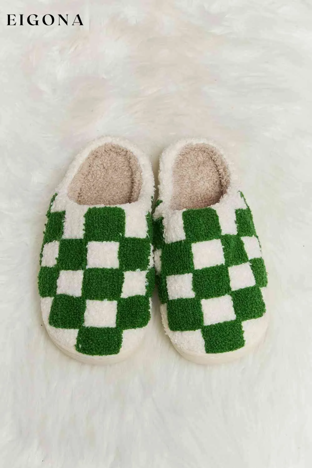 Checkered Print Plush Slide Slippers