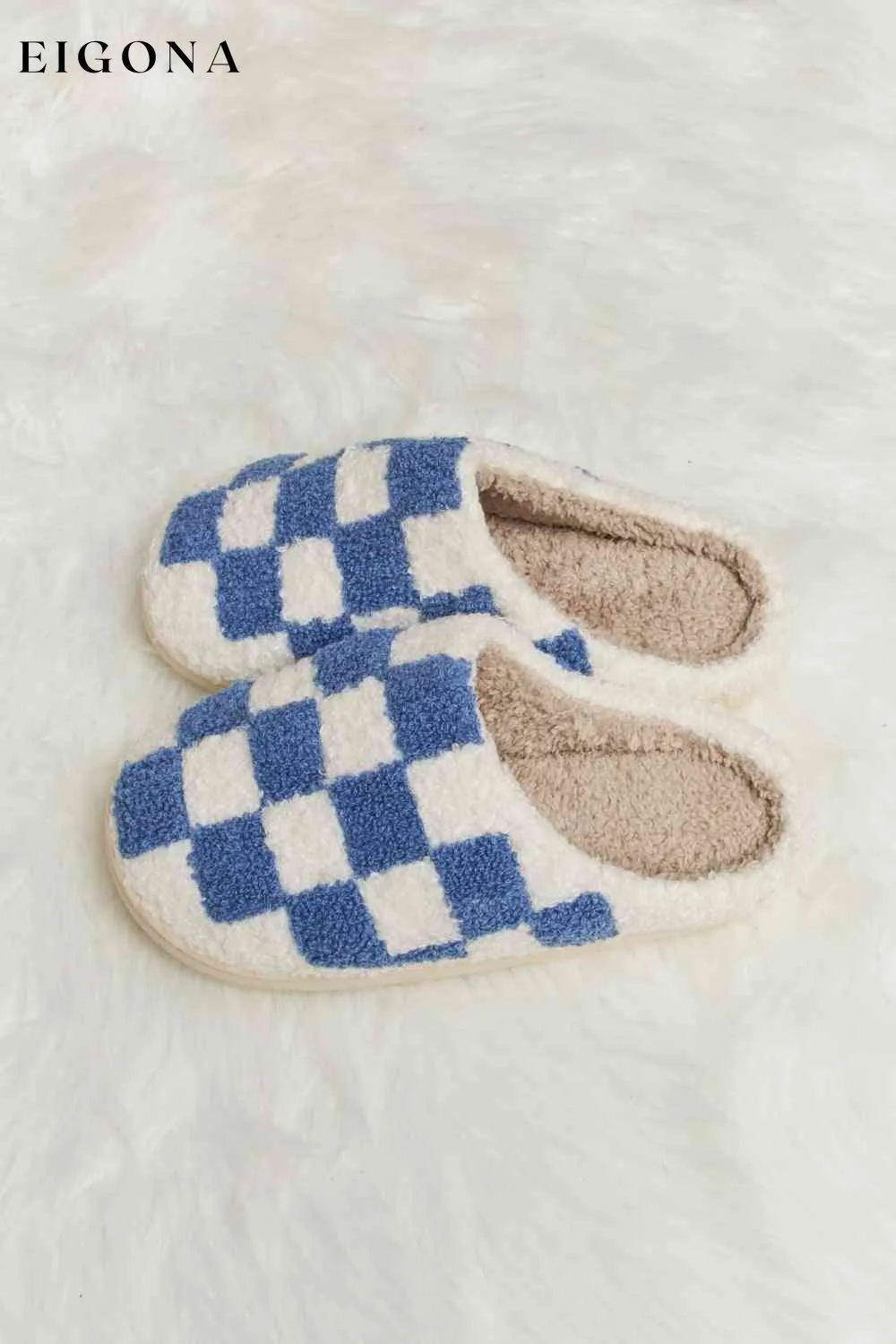 Checkered Print Plush Slide Slippers