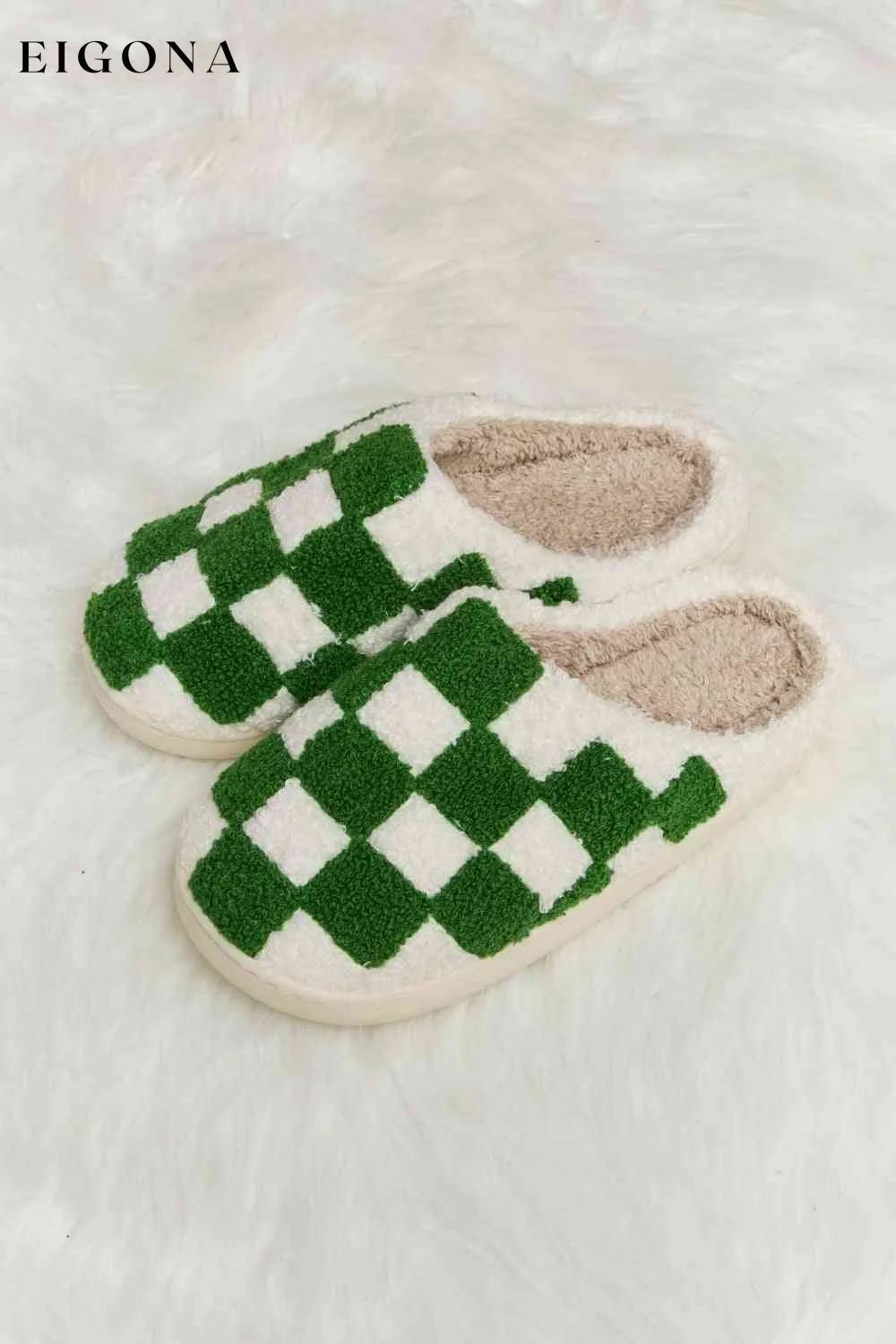 Checkered Print Plush Slide Slippers