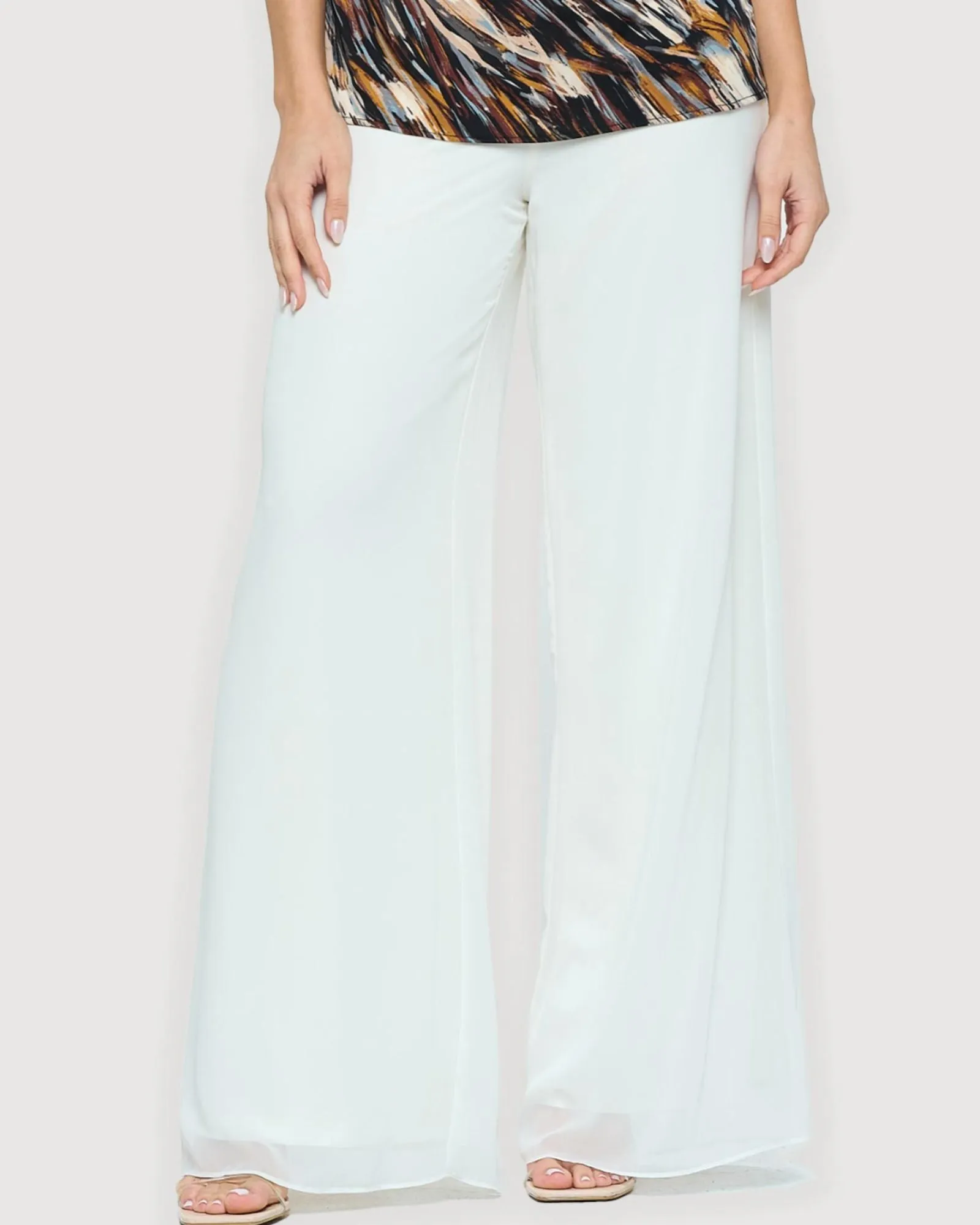 Chiffon Wide Leg Pant In Cream | Cream