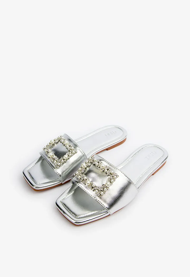 Choice Embellished Slip On Sandals Silver