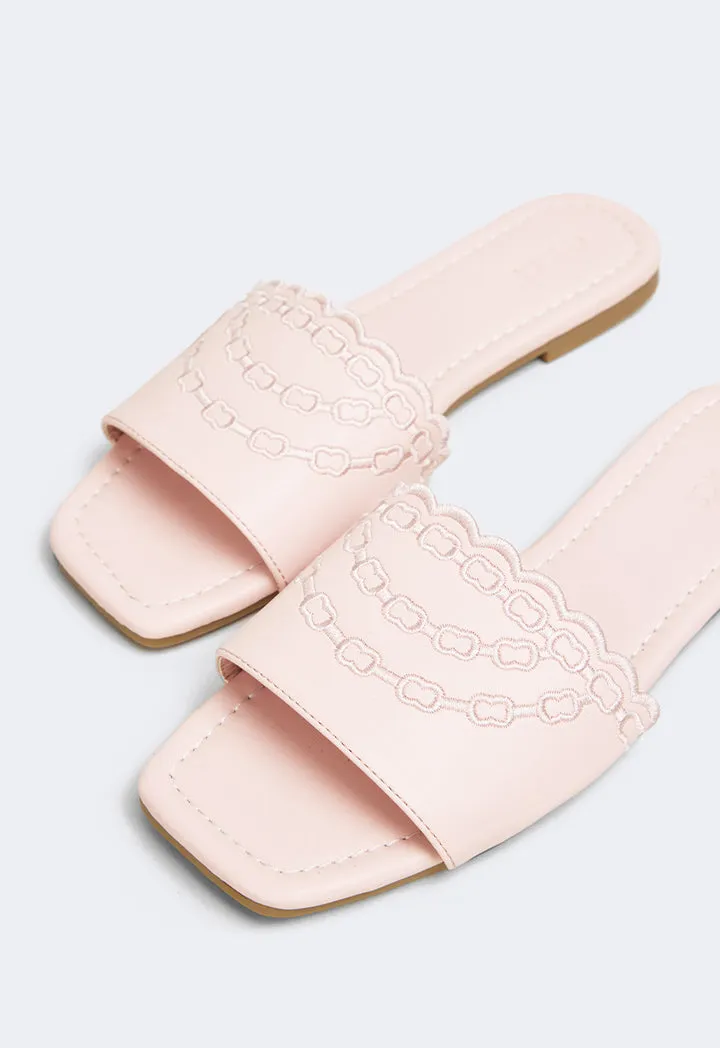 Choice Embroidered Pu Leather Flats Pink