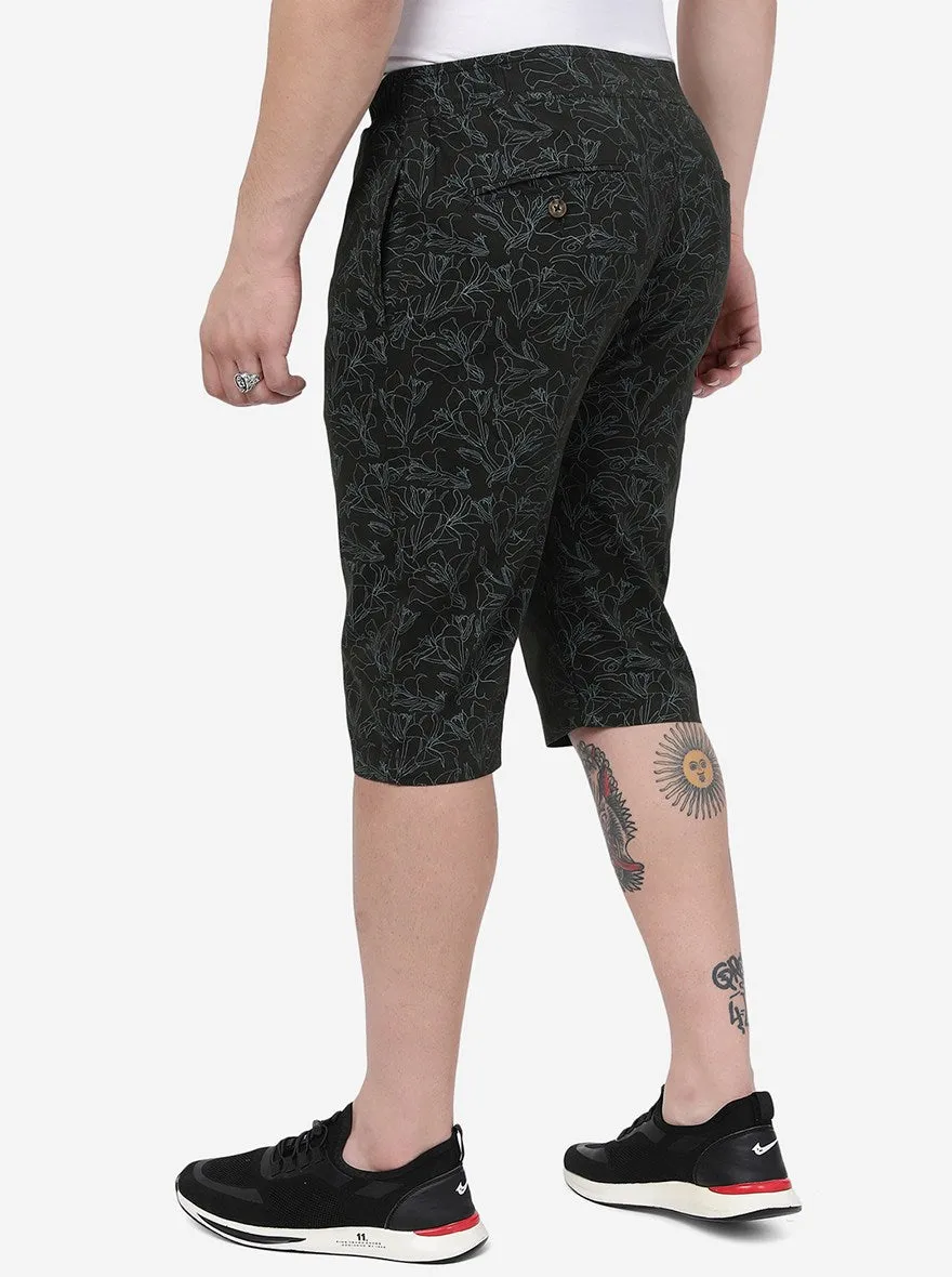 Dark Olive Printed Slim Fit Capri | JadeBlue