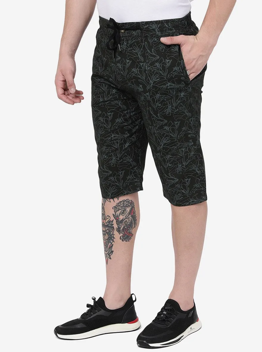 Dark Olive Printed Slim Fit Capri | JadeBlue