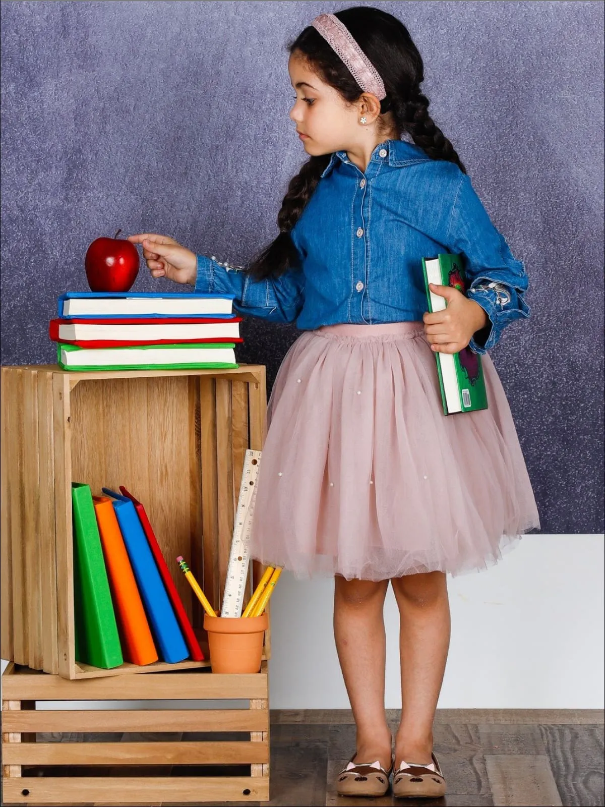 Denim Darling Blouse And Tutu Skirt Set