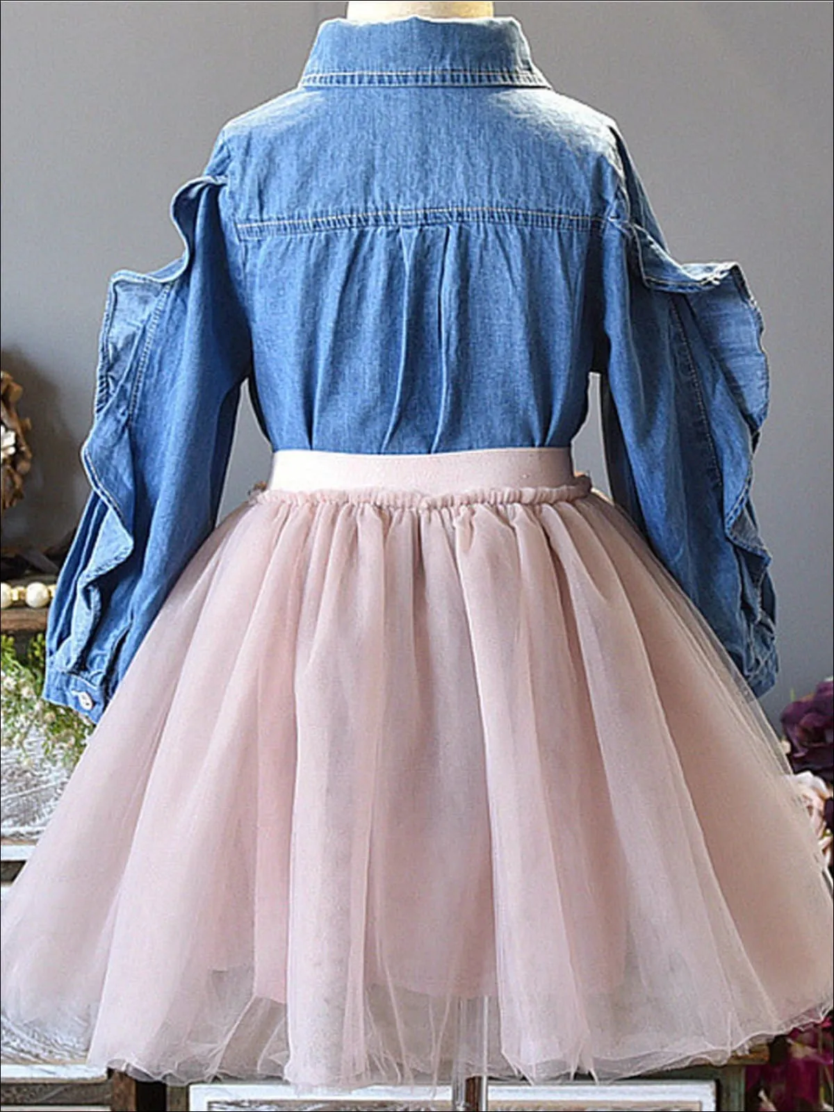 Denim Darling Blouse And Tutu Skirt Set