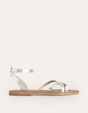 Easy Flat Sandals-Silver Metallic Leather