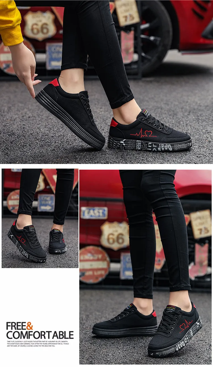 Fashion Women Vulcanized Shoes Sneakers Ladies Lace-up Casual Shoes Breathable Canvas Lover Shoes Graffiti Flat Zapatos cx427