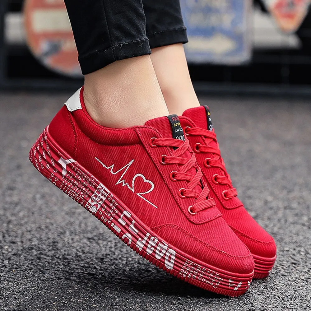 Fashion Women Vulcanized Shoes Sneakers Ladies Lace-up Casual Shoes Breathable Canvas Lover Shoes Graffiti Flat Zapatos cx427