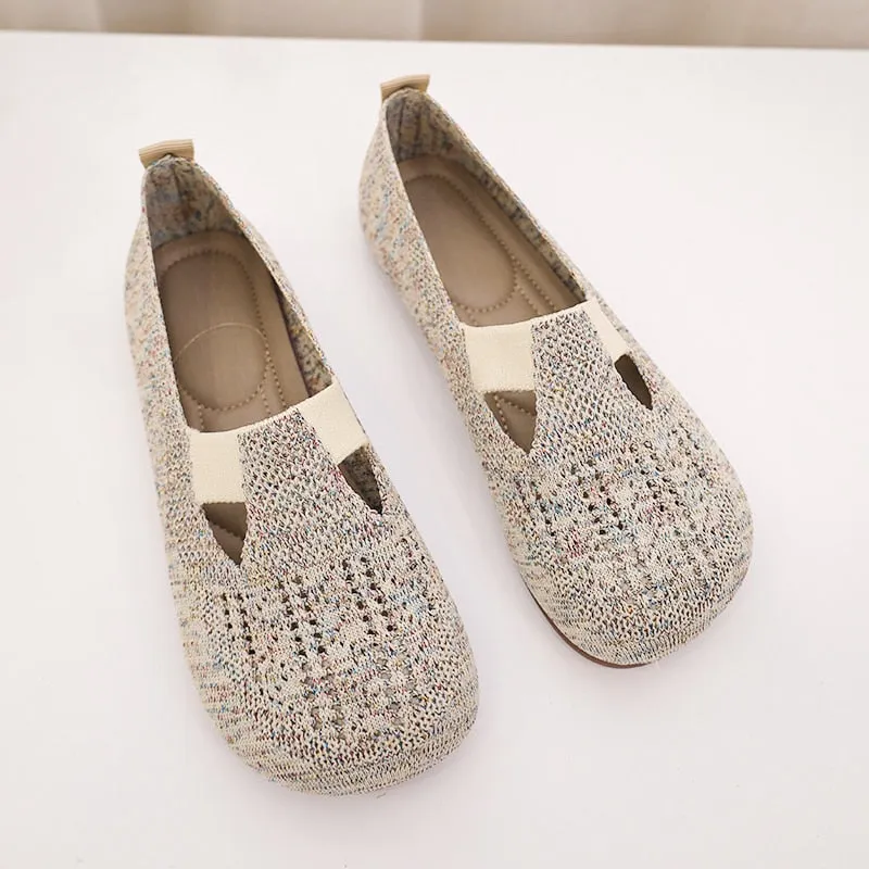 Flexible and Breathable Thin Knitted Ballerina Flats