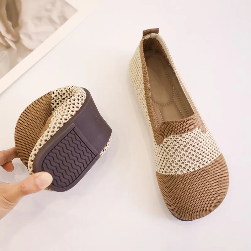 Flexible and Breathable Thin Knitted Ballerina Flats