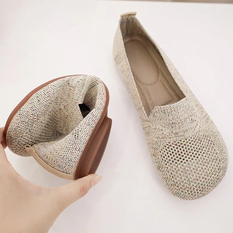 Flexible and Breathable Thin Knitted Ballerina Flats