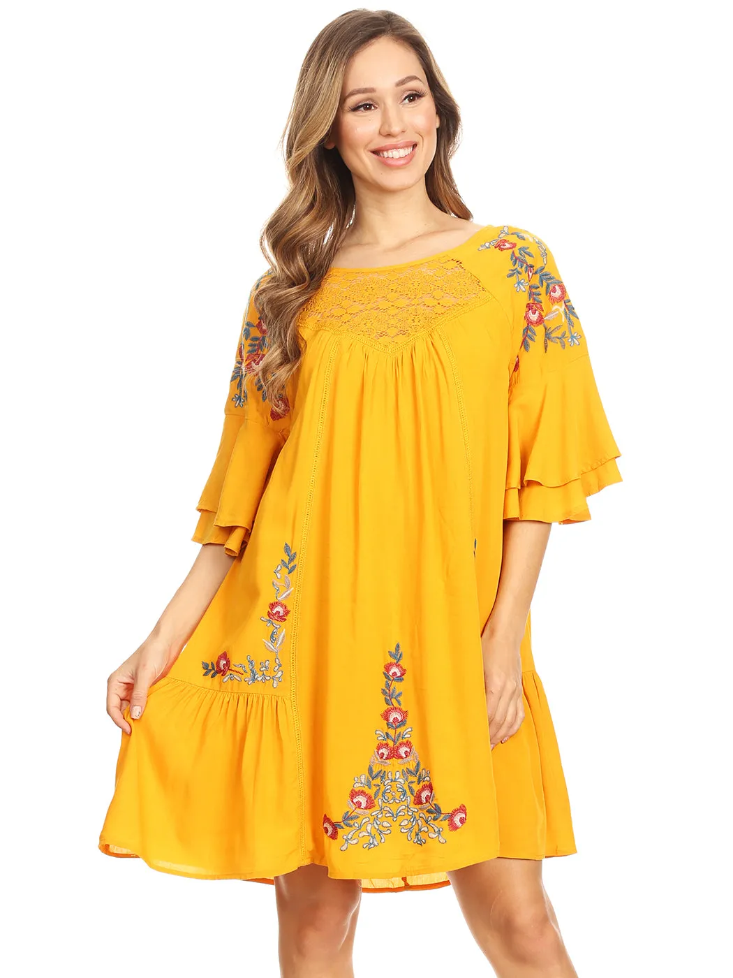 Floral Dream Embroidered Bell Sleeve Dress