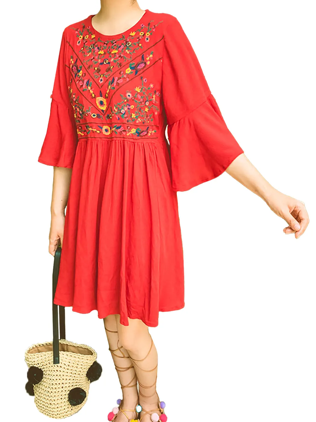 Floral Dream Embroidered Bell Sleeve Dress