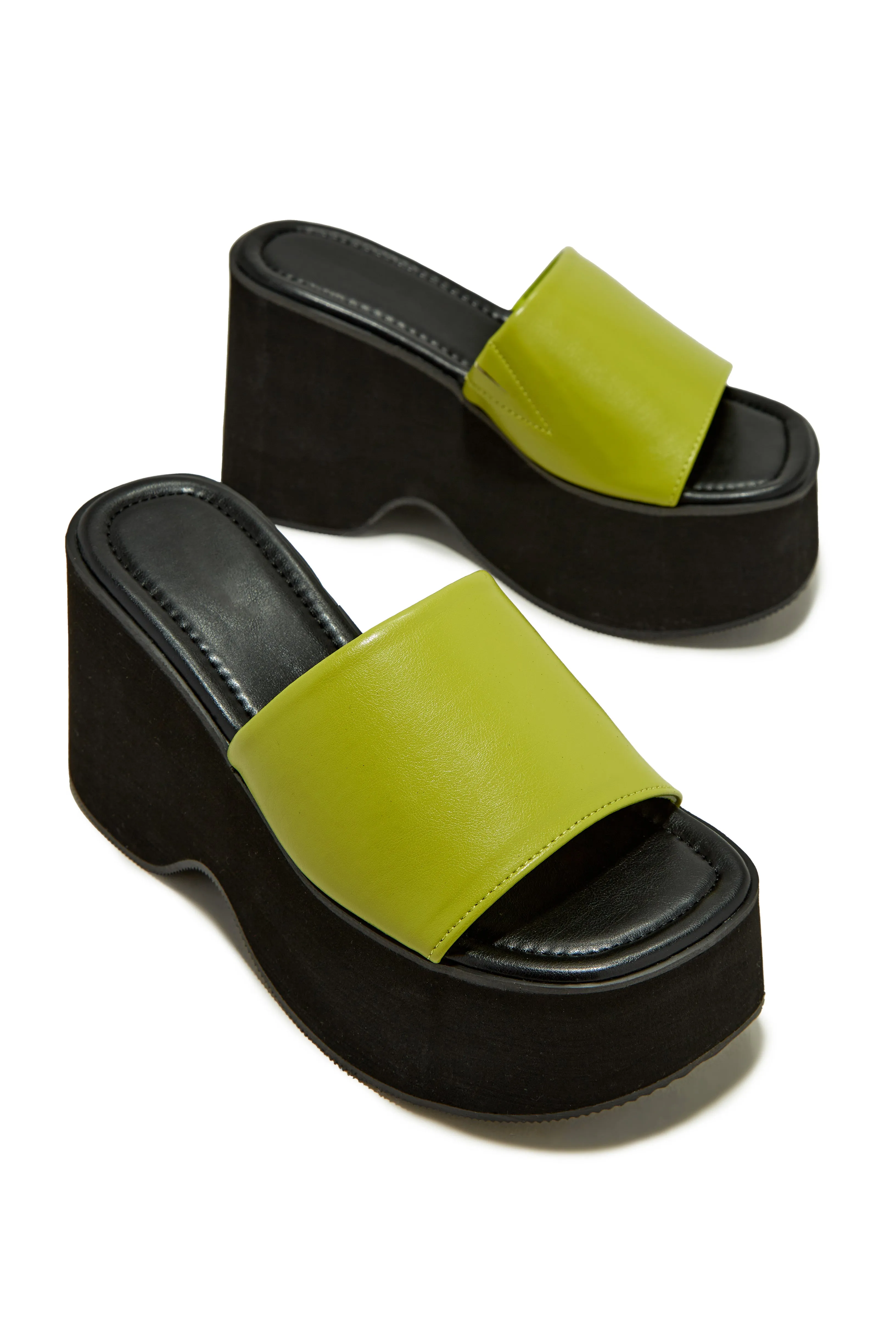 Francia Platform Slip On Sandals - Lime