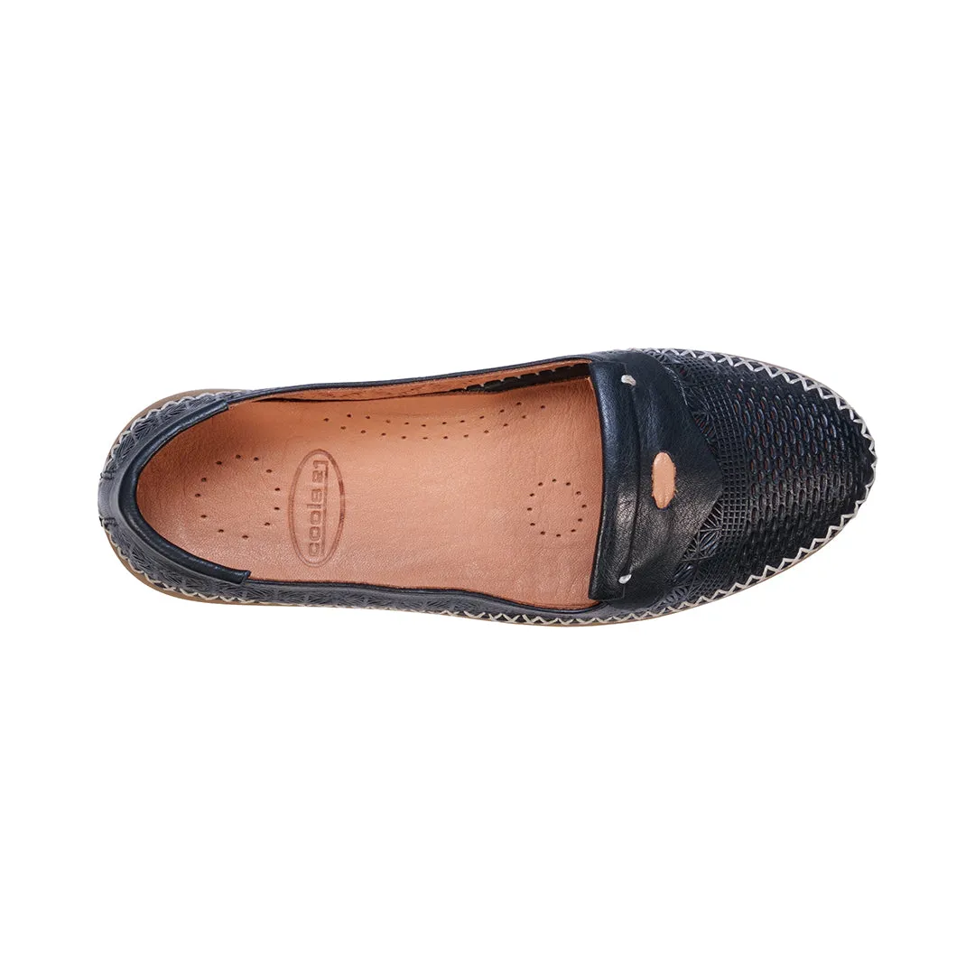 Ginger Black Perforated Leather Flats