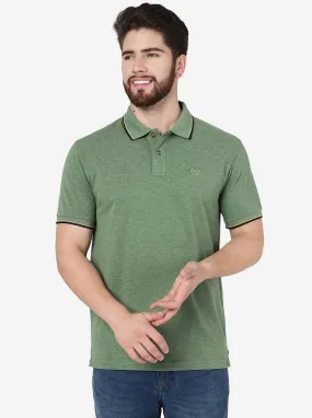 Green Melange Solid Slim Fit Polo T-Shirt | Greenfibre