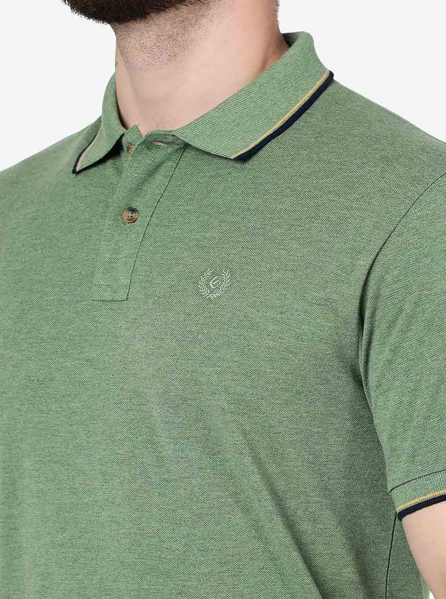 Green Melange Solid Slim Fit Polo T-Shirt | Greenfibre