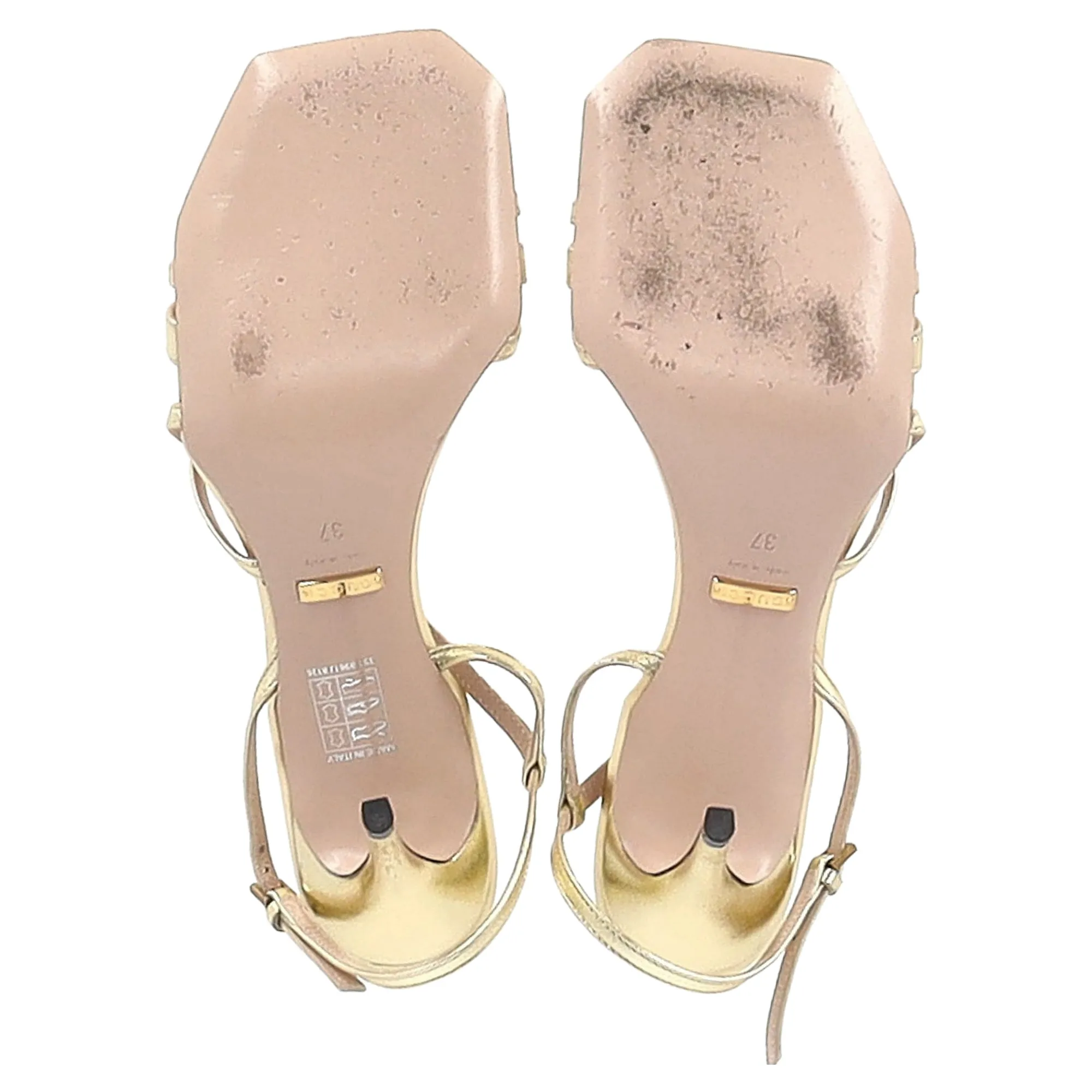 Gucci Horsebit Accent Strappy Sandal Heels in Metallic Gold Leather