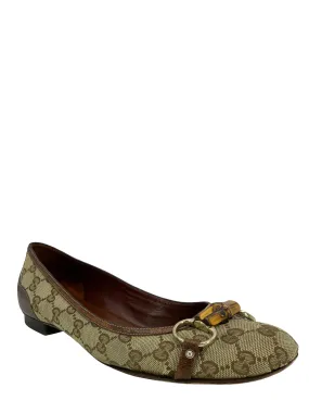 Gucci Vintage GG Canvas Bamboo Horsebit Ballet Flats Size 11