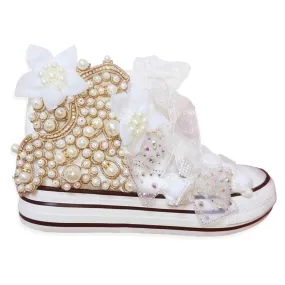 Hand-made Bowknot Pearl Flower Wedding Party Sneakers