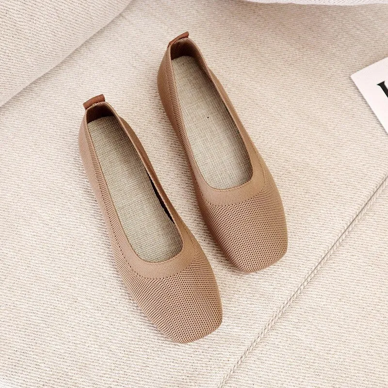 Hnzxzm Summer Women Shoes Weave Square Toe Elasticity Flats Ladies Cozy Shallow Simple Comfort  Breathable Luxury Driving Loafers