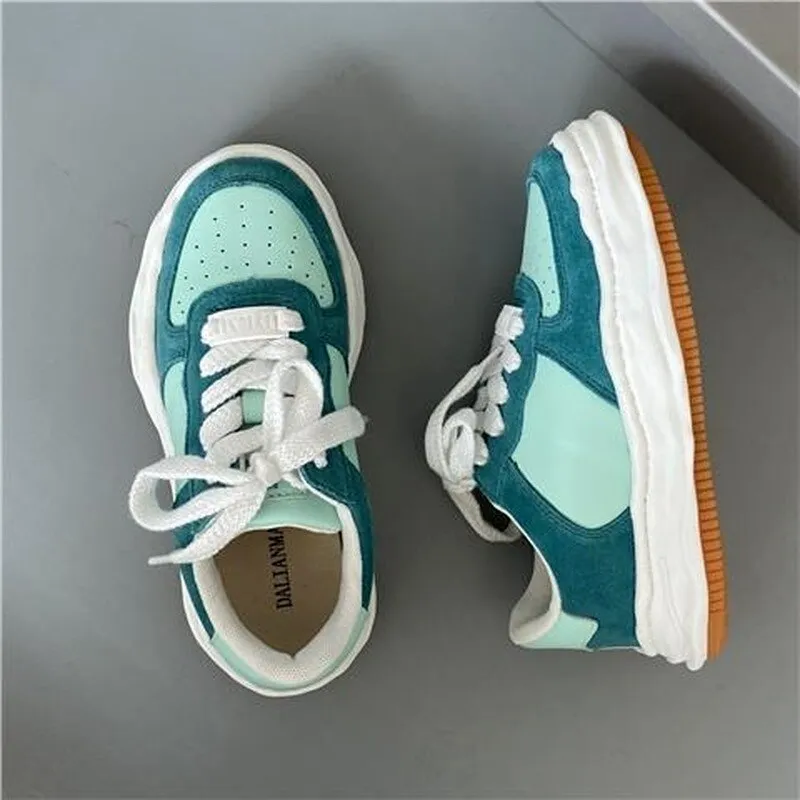 HOUZHOU Platform Sneakers Women's Sports Shoes White Casual Tennis Female Flats Vulcanize Kawaii  Blue Green Fashion