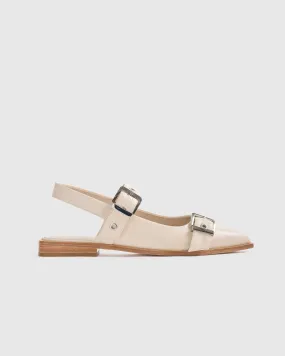 Italian Leather Bold Buckle Slingback Flat