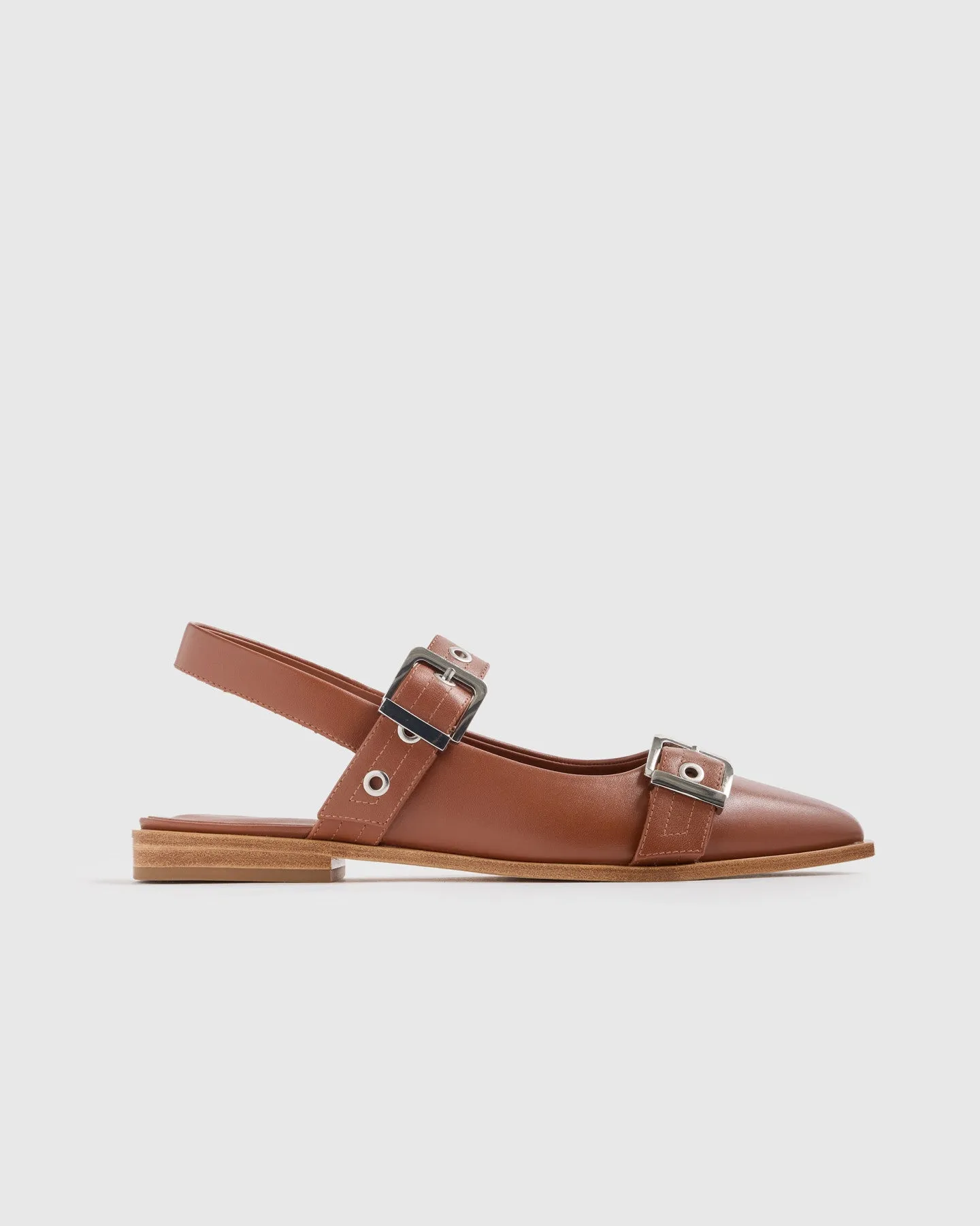 Italian Leather Bold Buckle Slingback Flat