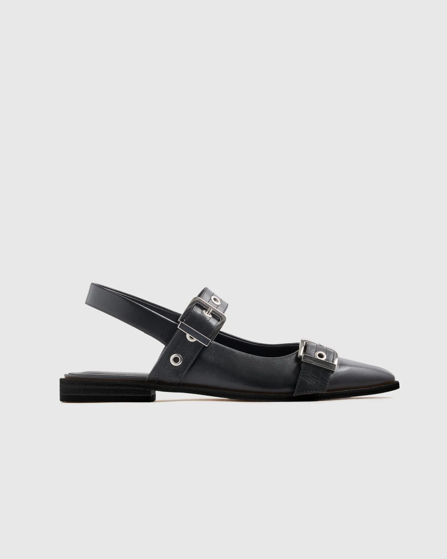 Italian Leather Bold Buckle Slingback Flat