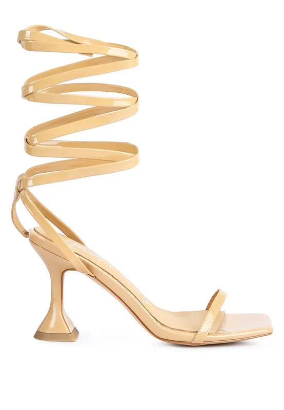 LEWK STRAPPY TIE UP SPOOL HEEL SANDALS