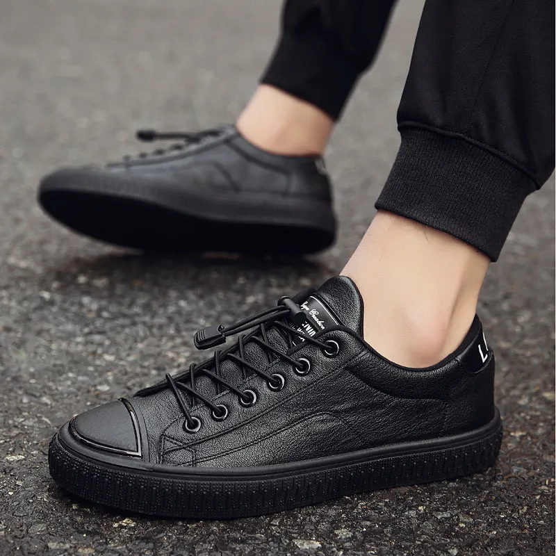 Men's Casual Leather Sneakers | Men's Flat Shoes